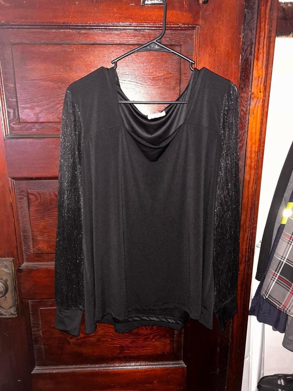 Maurices Black Blouse with Shimmery Sleeves